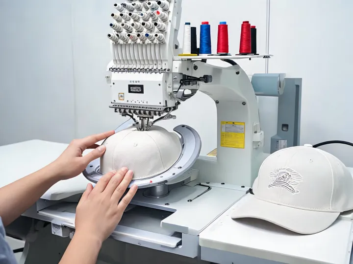 Cap frame embroidery setup with curved finished caps