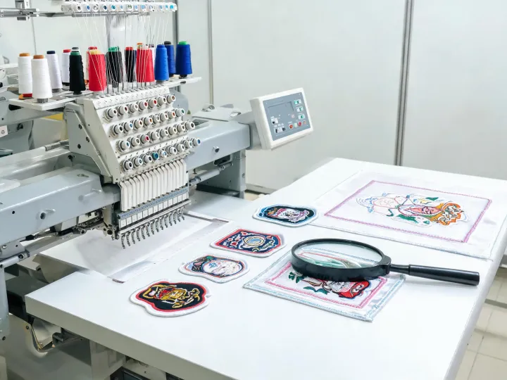 Embroidered patches and promotional goods under inspection